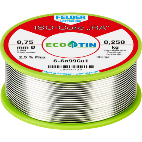 Felder ISO-Core "RA" Sn99Cu1 Lötzinn, bleifrei Spule Sn99,3Cu0,7  0.250 kg 0.75 mm