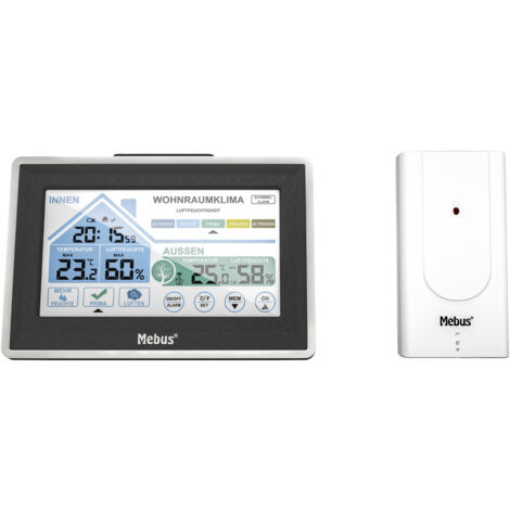 Funk-Wetterstation mit Innen- und Außentemperatur – Hygrometer – Alarmfunktion mit Snooze – Displaybeleuchtung – Mebus 01026 (1/6)