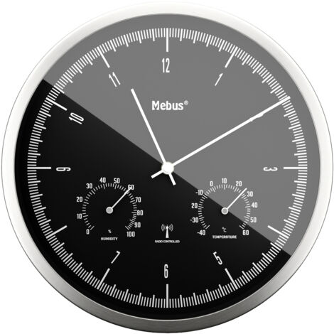 Mebus 19777 Funk Wanduhr 25 cm x 5 cm Silber Leisegang-Uhrwerk