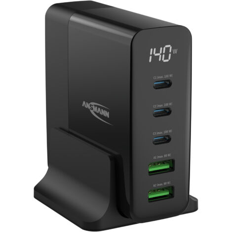 ANSMANN 5-Port USB Ladegerät, 140W, Schnellladefähig, Smart-Ladung