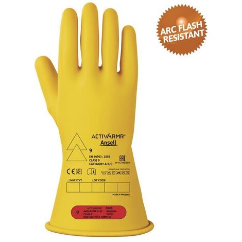 Ansell ActivArmr RIG011Y090 Naturlatex Elektrikerhandschuh Größe (Handschuhe): 9 EN 21420:2020, EN 6