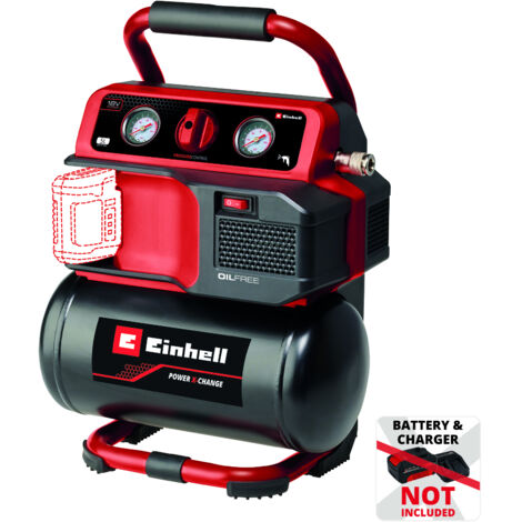 Einhell Akku-Kompressor TE-AC 18/75 Li OF-Solo Power X-Change (18 V, max. 8 bar, 5 l Tank, 75 l/min Ansaugleistung, 2 Manometer, ölfrei, ohne Akku)