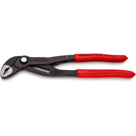 KNIPEX 87 11 250 Cobra®...matic Wasserpumpenzange mit rutschhemmendem Kunststoff überzogen grau atramentiert 250 mm
