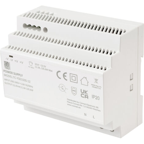 TRU COMPONENTS TC-13710892 Hutschienen-Netzteil (DIN-Rail) Verbrauch (StandBy) 0.3 W 12 V/DC 11.3 A (1/5)