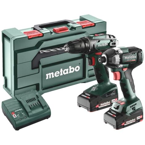 Akku-Bohrmaschinen Set 18V – 2x Li-Ion 2.0Ah Akkus – Kompakter Bohrschrauber BS 18 und Schlagschrauber SSD 18 LT 200 BL – metaBOX 145 L (1/5)