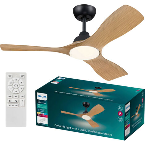 Philips LED Olas Deckenventilator 30 W (Ø x H) 1070 mm x 310 mm Schwarz mit Fernbedienung, Dimmbar