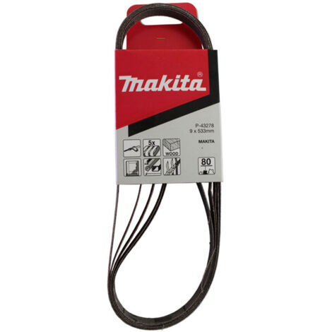 Bandes abrasives 9x533 mm rouge pour bois et métal Grain 80 (5 pcs) - MAKITA P-43278