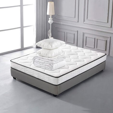 DEKO DREAM Pack Matelas mousse 140x190 + Couette 220x240 + 2 Oreillers  60x60 - 16 cm - STAR