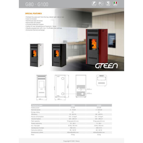 Stufa a Pellet biofiregrill G100-9.5 kW Bianco