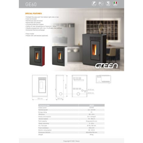 Stufa a pellet biofiregrill GE60-5,5 slim kW NERA