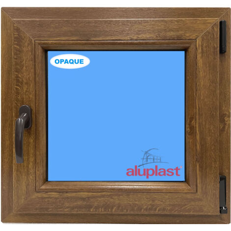 Eco-Blu – Fenêtre PVC H600 mm x L600 mm – Chêne doré – Oscillo-battante – Verre dépoli – Isolation thermique et acoustique optimale