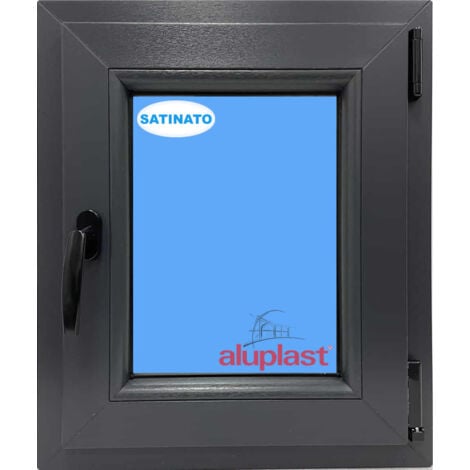 Fenêtre PVC H600 mm X L500 mm Gris Anthracite, Oscillo-battante Tirant Droit Verre Dépoli