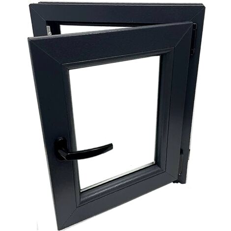 Fenêtre PVC H600 mm X L500 mm Gris Anthracite, Oscillo-battante Tirant Droit Verre Dépoli