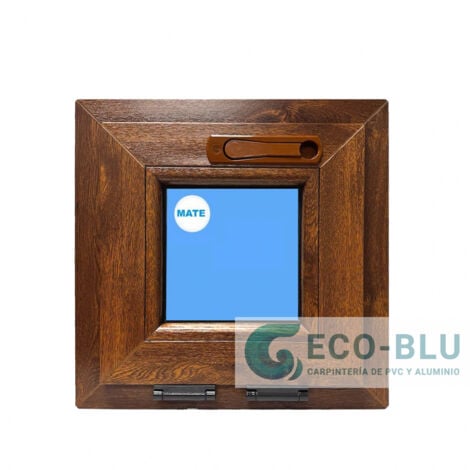 Fenêtre PVC 400x400 Chêne Doré Oscillo-battante Verre Mat poignée cachée