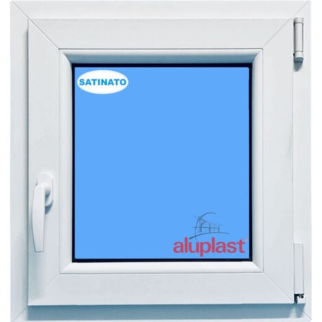 Finestra in PVC L500 mm x H600 mm Bianco, Oscillo-battente Apertura Destra Vetro Satinato