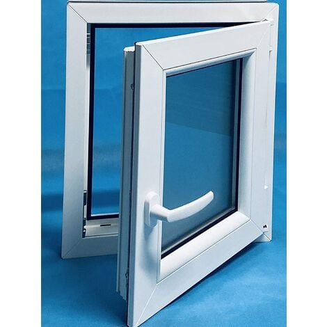 Finestra in PVC L500 mm x H600 mm Bianco, Oscillo-battente Apertura Destra Vetro Satinato