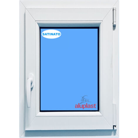 Finestra in PVC L500 mm x H800 mm Bianco, Oscillo-battente Apertura Destra Vetro Satinato