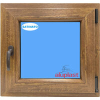 Finestra in PVC L600 mm x H600 mm Rovere Dorato, Oscillo-battente Apertura Destra Vetro Satinato
