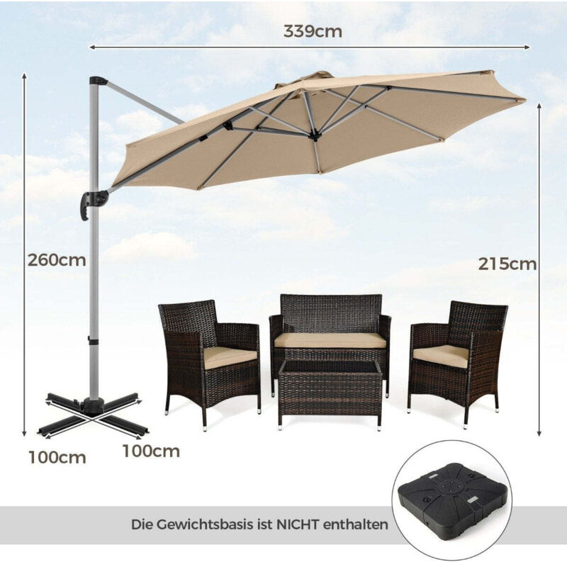LED Beleuchtung Ampelschirm Rund Sonnenschirm Solarbetrieben Gartenschirm Kurbel Dunkelblau