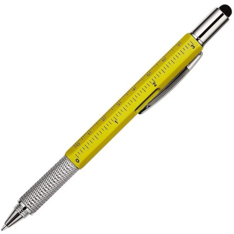 6-in-1 Multifunktionsstift – Mit Kugelschreiber, Lineal, Wasserwaage, Schraubendreher & Touchscreen-Stift, 2 Stück Gelb