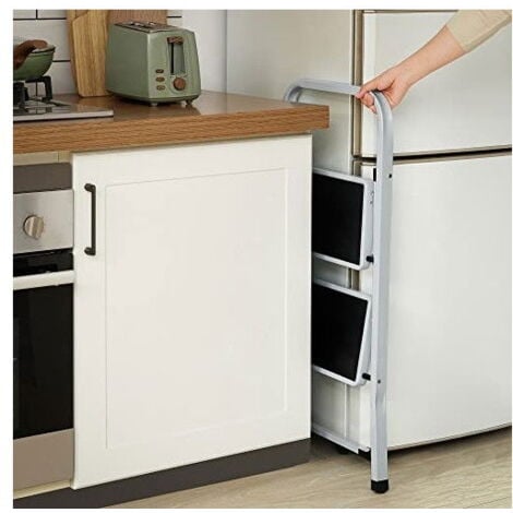 Échelle Marchepied Pliable, 2 Marches, Antidérapant, en Acier, Charge 150 kg, Certification TÜV GS, Hauteur de Travail : 240 cm, GSL12WT