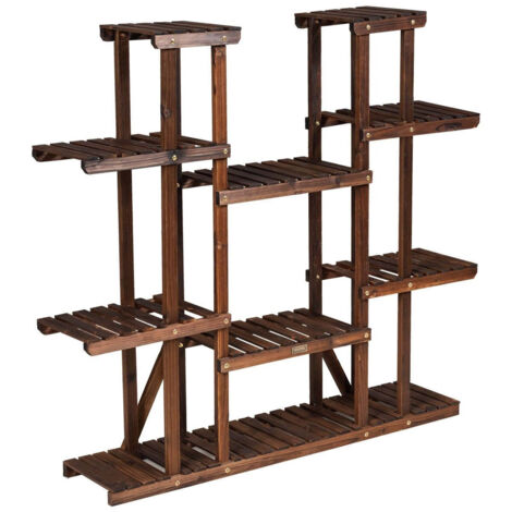 Holzerner 9 stufiger pflanzenstander blumenregal pflanzenregal 125 x 25 x 114 cm braun