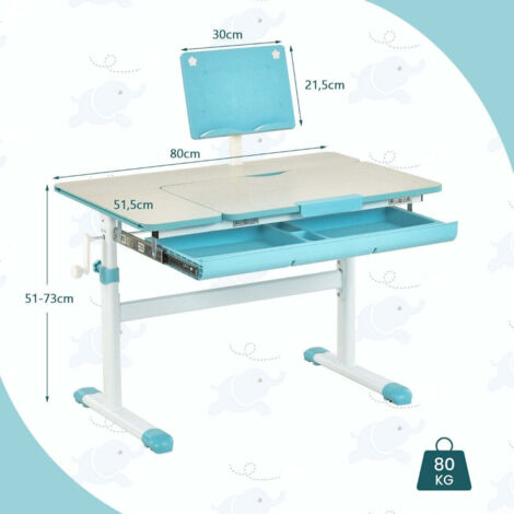 Hohenverstellbares kinderschreibtisch set mit neigbarer tischplatte bucherstander blau tisch (1/5)