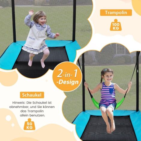 2 in 1 kindertrampolin mit schaukel sicherheitsnetz randabdeckung blau schwarz (1/5)