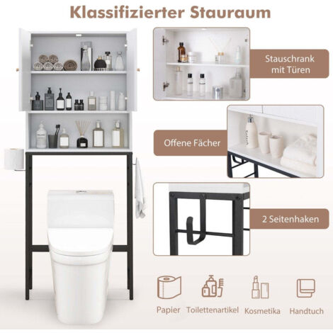 HAUSPROFI Edelstahl Toilettenregal Mit Handtuchhaken – Freistehend, Ohne Bohren, 48x25x138 Cm, Silber – Perfekt über Toilette & Waschmaschine