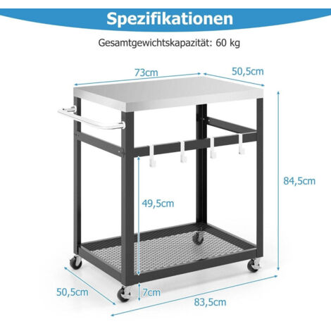 PIZZELLO Garten- & Grillwagen, Faltbar Mit 2 Regalen – Mobile Arbeitsstation Mit Rädern Für Pizzaofen, Grill Und Outdoor-Küche
