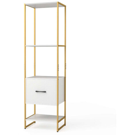 5 stockiges bucherregal mit schublade amp metallrahmen bucherschrank modern standregal wei (1/5)
