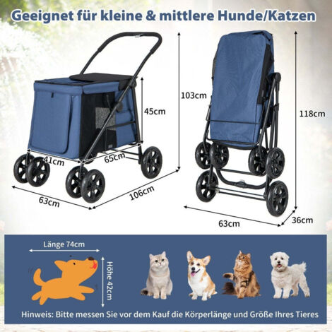 Hundetrolley 2-lagig Faltbar – Transportwagen Für Kleine & Mittelgroße Hunde/Katzen Bis 20 Kg, Mit Belüftung & Bremsen