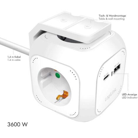 Power cube multi branch socket usb ausb c pd 20w