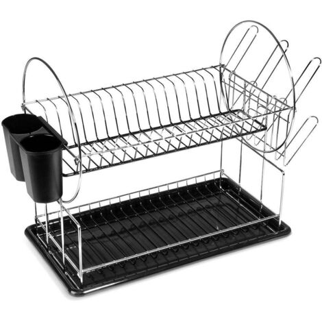 Two level dish rack for plates mugs and cutlery