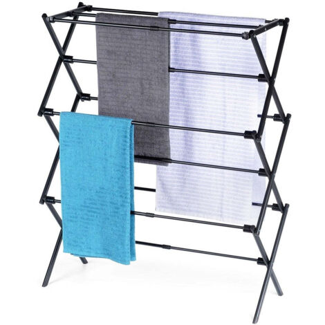Vertical extendable drying rack in adjustable metal black