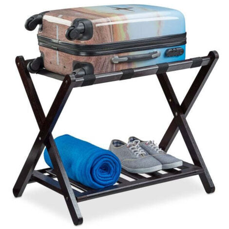 Walnut folding luggage rack wooden travel accessory holder stand brown (1/5)