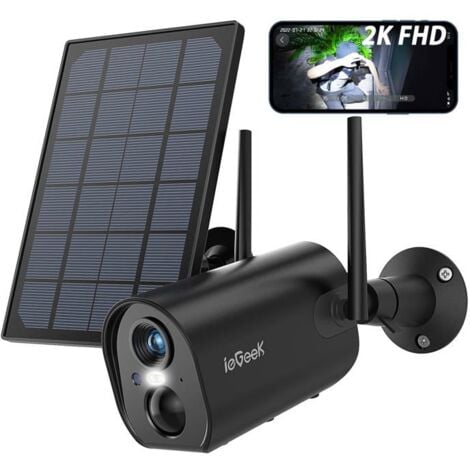 ieGeek Surveillance Batterie Caméra Panneau Solaire Extérieur, Capteur de  Mouvement PIR Sans Fil 1080P IP65 Étanche