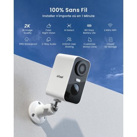 ieGeek 2K Caméra Solaire, Vision Nocturne Couleur, AI Détection Mouvement, Audio Bidirectionnel, Alexa/IP65,Blanc