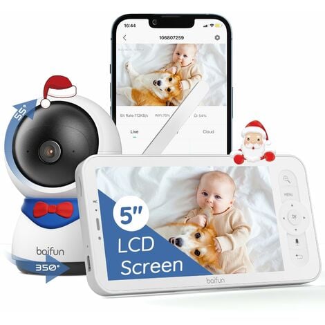 BOIFUN 1080P 5 Baby Monitor PTZ 350° Camera Bebe Surveillance des  Mouvements & Détection du