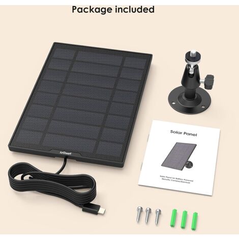 Panneau Solaire Chargeur USB Type-C 6W - Pour Caméra De Surveillance, Sonnette Vidéo, éclairage Jardin - Alimentation Autonome Extérieure