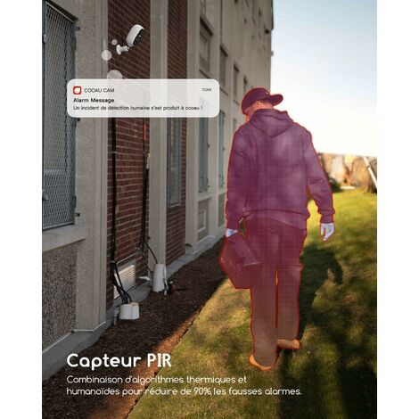 COOAU 2K Camera Surveillance WiFi Exterieure sans Fil IP Intérieure Caméra Détection de Mouvement PIR Sirène Étanchéité IP65