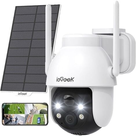 ieGeek Camera Surveillance WiFi Solaire - 2K Camera de Surveillance Exterieur sans Fil 360° PZT Camera Solaire Vision Nocturne Couleur, Détection Humaine PIR, Audio Bidirectionnel, IP65