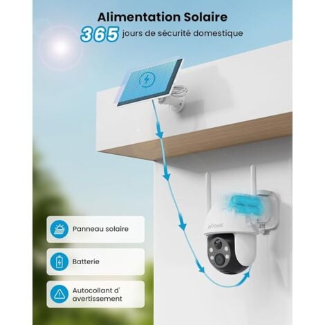 ieGeek Camera Surveillance WiFi Solaire - 2K Camera de Surveillance Exterieur sans Fil 360° PZT Camera Solaire Vision Nocturne Couleur, Détection Humaine PIR, Audio Bidirectionnel, IP65