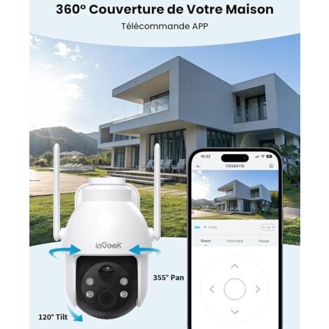 ieGeek Camera Surveillance WiFi Solaire - 2K Camera de Surveillance Exterieur sans Fil 360° PZT Camera Solaire Vision Nocturne Couleur, Détection Humaine PIR, Audio Bidirectionnel, IP65