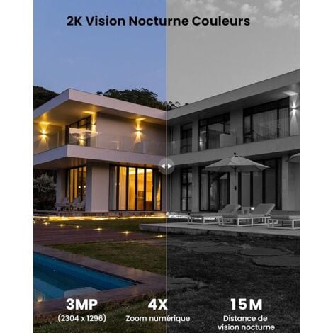 ieGeek Camera Surveillance WiFi Solaire - 2K Camera de Surveillance Exterieur sans Fil 360° PZT Camera Solaire Vision Nocturne Couleur, Détection Humaine PIR, Audio Bidirectionnel, IP65