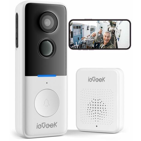 ieGeek Sonnette vidéo sans fil avec carillon – Caméra de sonnette HD 1080P sonnette de sécurité intelligente pour la maison détection PIR installation facile vision nocturne (1/5)