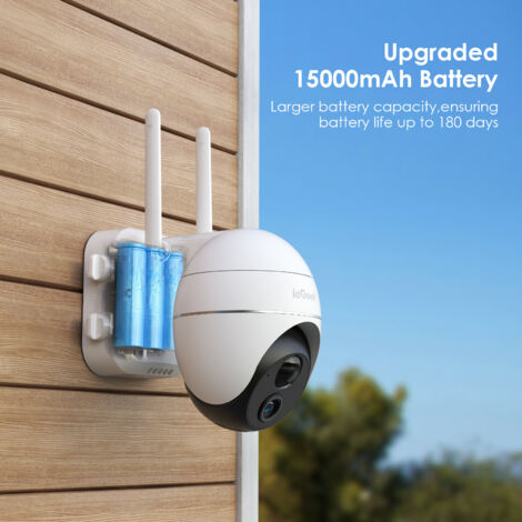 ieGeek 1080P Camera Surveillance WiFi Exterieure sans Fil Solaire 360° Camera Exterieur Solaire avec Panneau Solaire IP66 Blanc