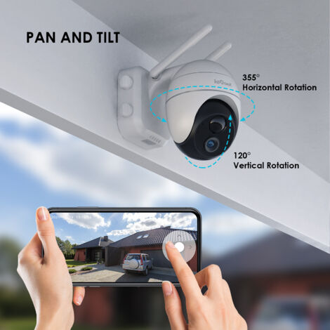 ieGeek 1080P Camera Surveillance WiFi Exterieure sans Fil Solaire 360° Camera Exterieur Solaire avec Panneau Solaire IP66 Blanc