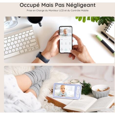 TKMARS Babyphone Caméra Bébé Surveillance Sans WiFi Baby Phone Vidéo Visiophone Vision Nocturne VOX Température Berceuses Baby Monitor Rechargeable