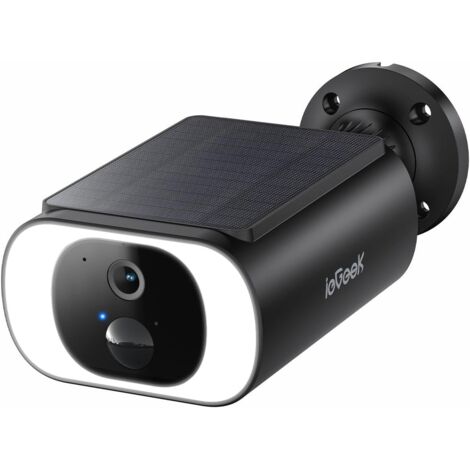 Iegeek – Caméra de surveillance extérieure 2K – Panneau solaire intégré – Vision nocturne couleur – Détection de mouvement PIR – IP66 étanche